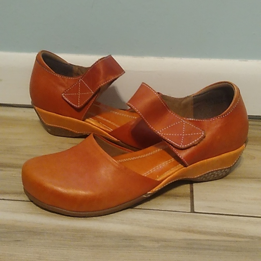 Spring Step L'artiste Orange Leather Mary Jane Shoes